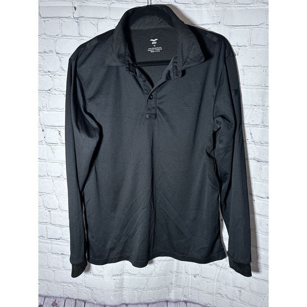 MIER Mens Long Sleeve Polo Shirt Black Performance Athletic Golf Size M